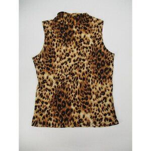 Olivia Rae Womens Top L Animal Print Blouse Size L Sleeveless Cheetah High Neck